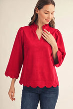 Load image into Gallery viewer, 3/4 Sleeve Faux Suede Scallop Trim Top
