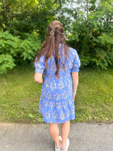 Load image into Gallery viewer, Blue Puff Sleeve Floral Dress
