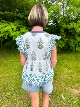 Load image into Gallery viewer, Flutter Sleeve Floral Tassel Tie Top
