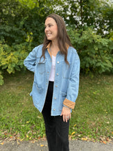 Load image into Gallery viewer, Washed Denim Barn Jacket with Collar
