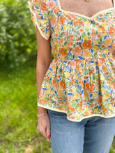 Load image into Gallery viewer, Yellow Floral Ruffle Cap Sleeve Top
