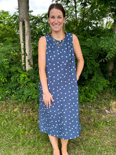 Load image into Gallery viewer, Dusty Blue Sleeveless Polka Dot Midi Dress

