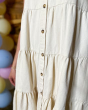 Load image into Gallery viewer, Ruffle Sleeve Tiered Button Down Twill Dress
