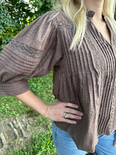 Load image into Gallery viewer, Brown Puff Sleeve Peasant Top
