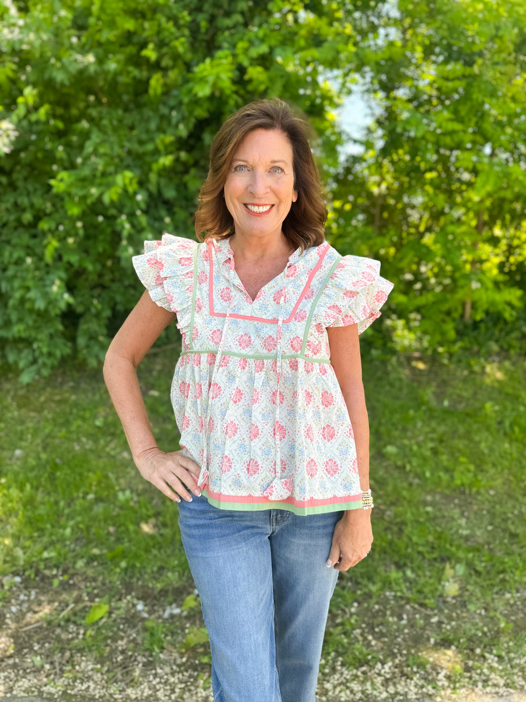 Floral Ruffle Sleeve Peplum Top
