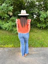 Load image into Gallery viewer, Rust Flutter Embroidered Top
