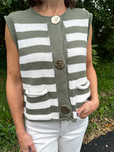 Load image into Gallery viewer, Sleeveless Striped Button Down Knit Sweater Vest

