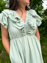 Load image into Gallery viewer, Sage V Neck Ruffle Midi Dress
