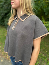 Load image into Gallery viewer, Grey Short Sleeve Collared Knit Top
