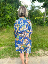 Load image into Gallery viewer, Navy Abstract Ruffled Neck Mini Dress
