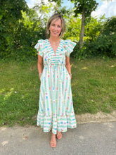 Load image into Gallery viewer, Ruffle Sleeve Chevron Stripe Print Dress
