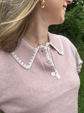 Load image into Gallery viewer, Pink Embroidered Polo Sweater
