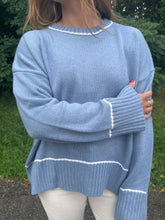 Load image into Gallery viewer, Blue &amp; Cream Contrast Detail Drop Shoulder Sweater
