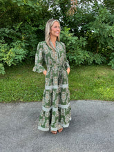 Load image into Gallery viewer, Olive Ruffled Bell Sleeve Woven Maxi Dress
