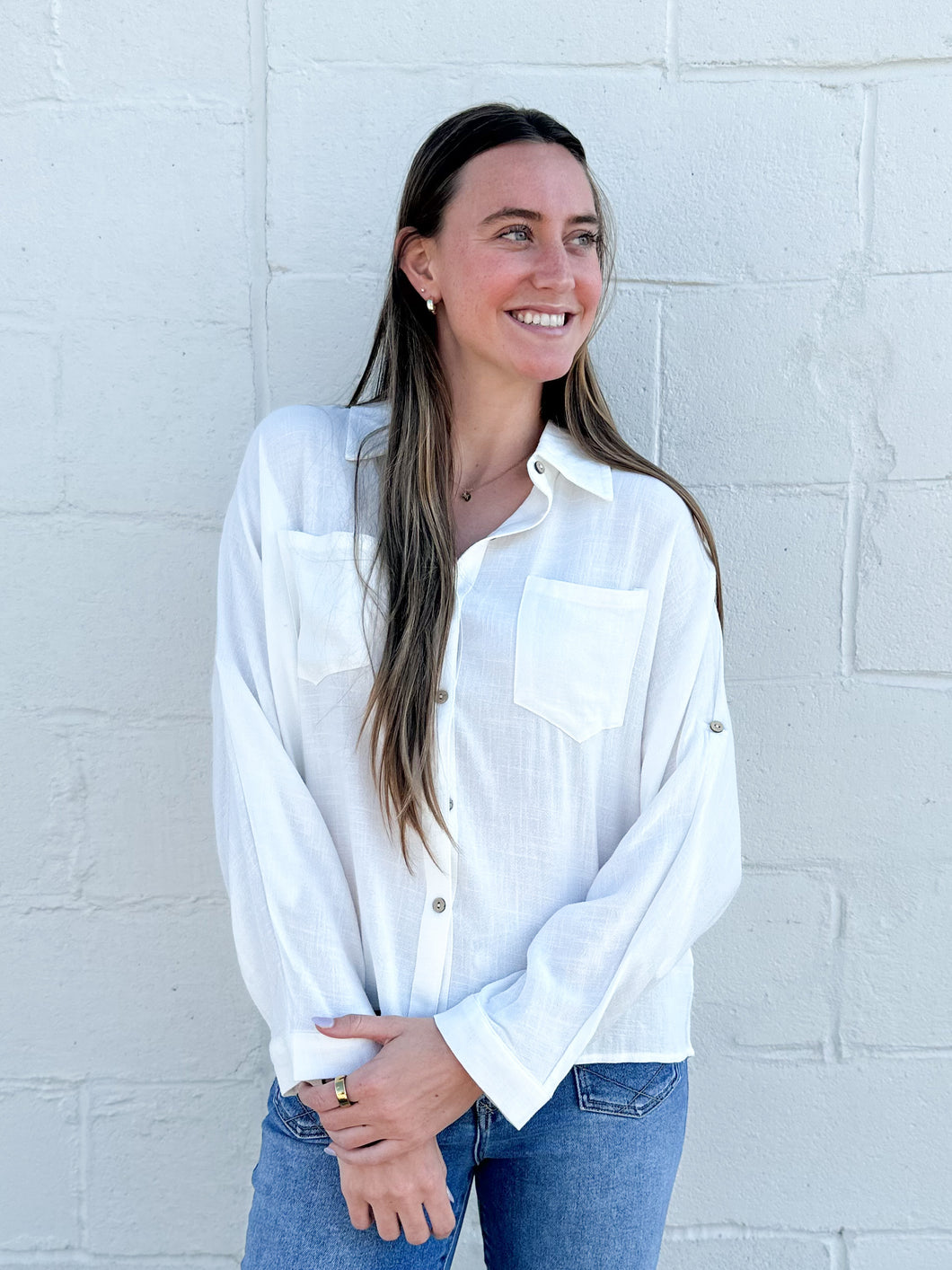 Relaxed Fit Linen LS Roll Tab Button Up