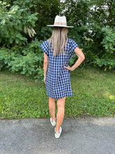 Load image into Gallery viewer, Navy Gingham Short Sleeve Dress
