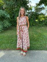 Load image into Gallery viewer, Ecru Floral Print Belt Midi Dress
