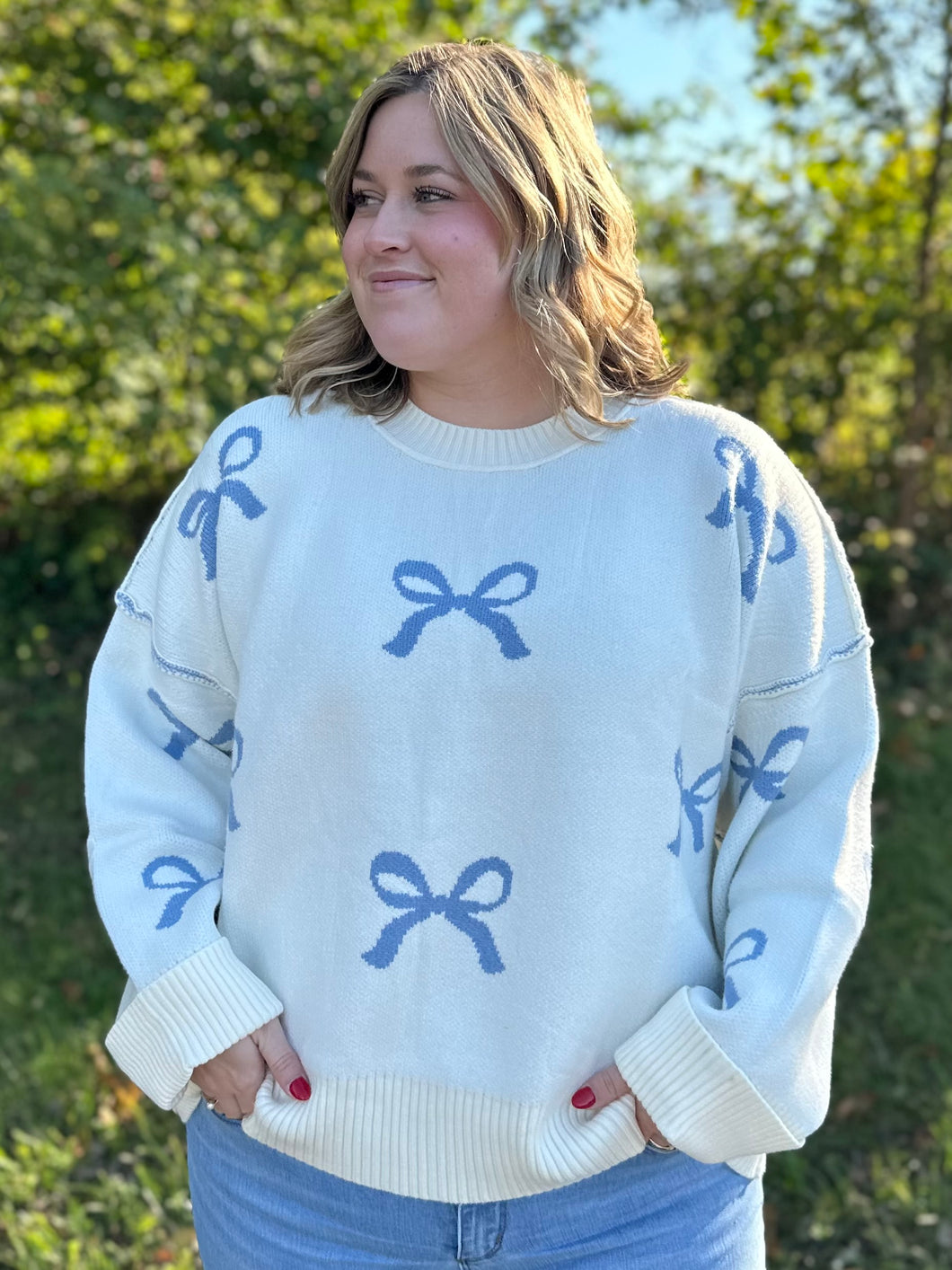 Long Sleeve Bow Pattern Sweater