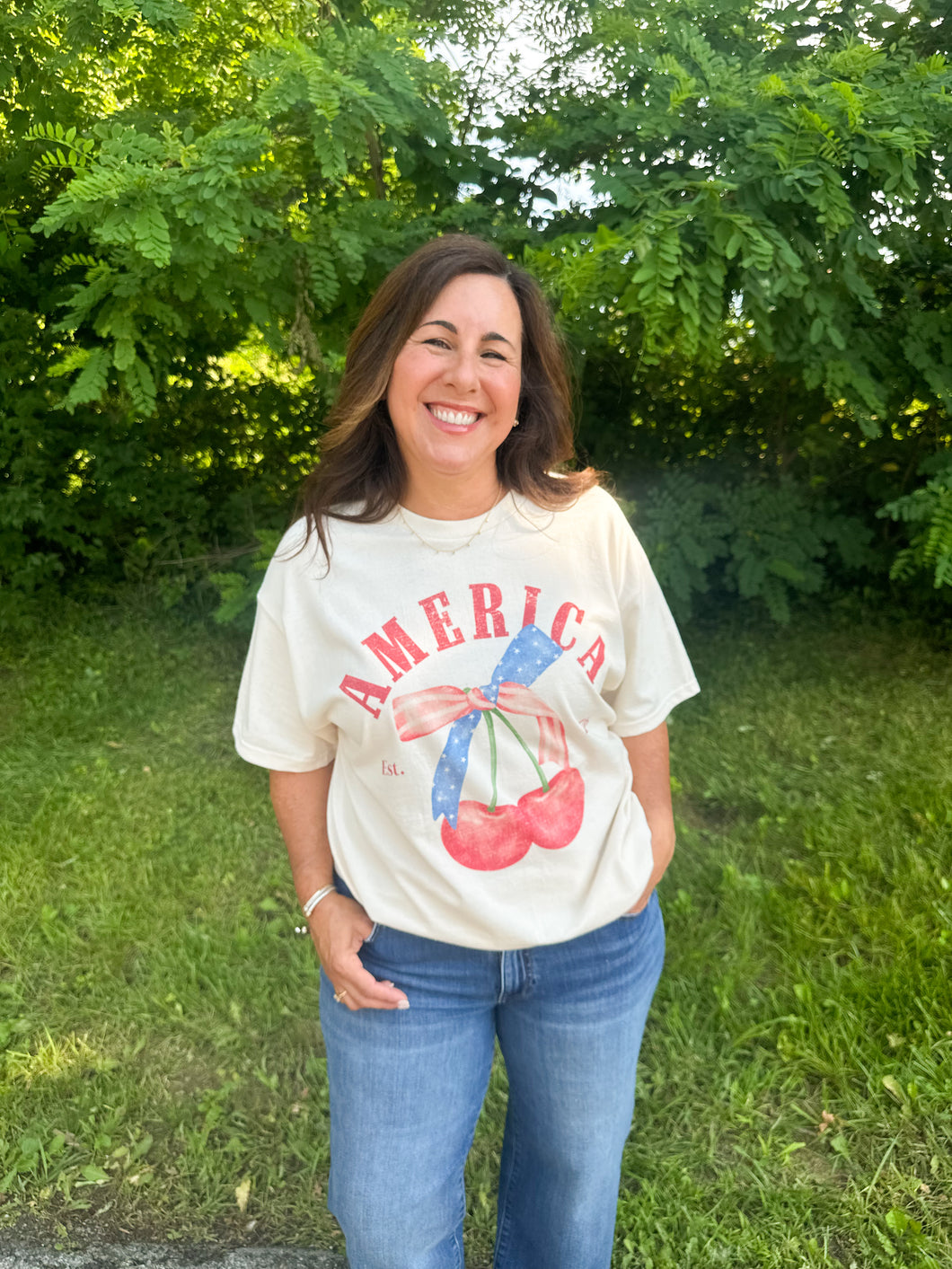 America USA Cherry Graphic Tee