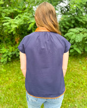 Load image into Gallery viewer, Navy Short Sleeve Collared Top
