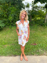 Load image into Gallery viewer, Cream Floral Flutter Pom Trim Sleeve Dress
