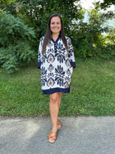 Load image into Gallery viewer, Navy Print Half Sleeve Mini Dress
