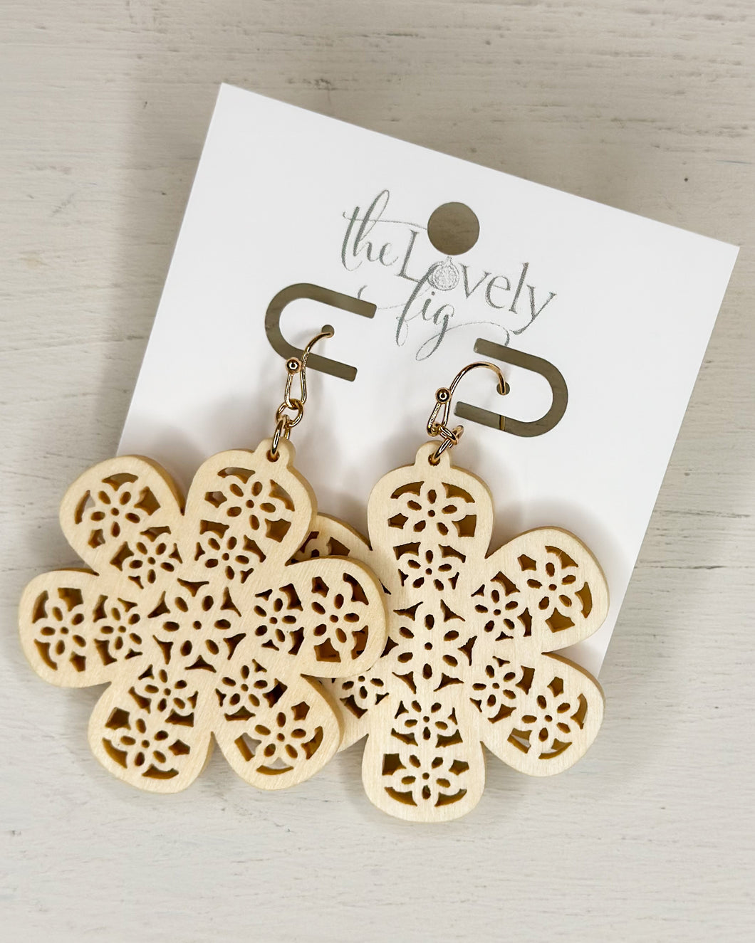 Flower Filigree Wood Earring