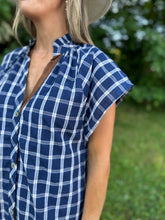 Load image into Gallery viewer, Navy Gingham Short Sleeve Dress
