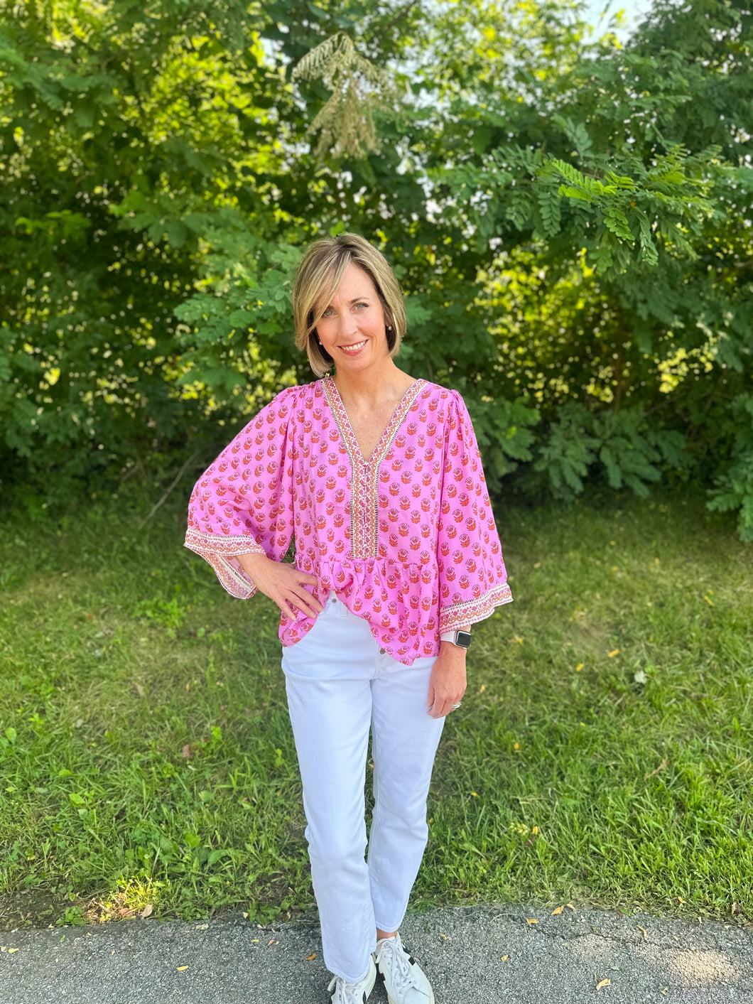 Pink Floral Foulard Monroe Top