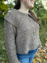 Load image into Gallery viewer, Brown Cropped Knitted Collar Cardigan

