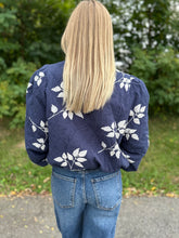 Load image into Gallery viewer, Navy Leaf Embroidered Quilted Jacket

