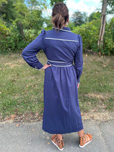 Load image into Gallery viewer, Belted Navy Midi Shirt Dress
