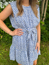 Load image into Gallery viewer, Cobalt Blue Polka Dot Tiered Mini Dress
