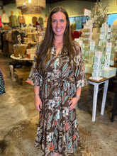 Load image into Gallery viewer, Brown Puff Sleeve Floral Print Dress
