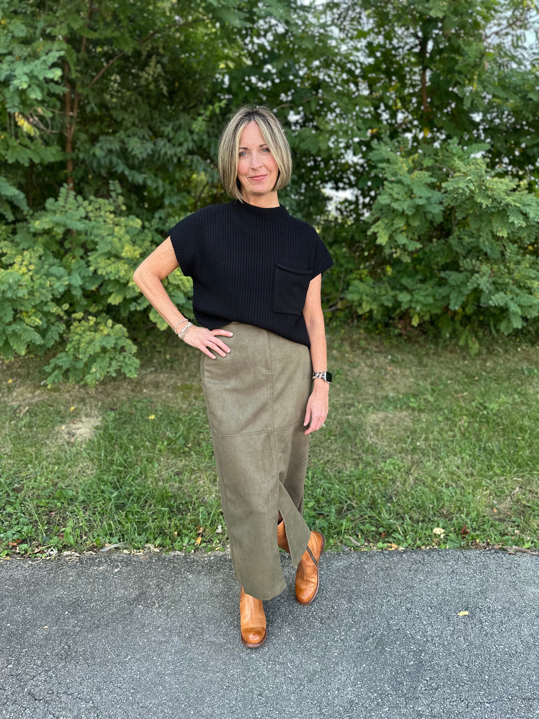 Suede Long Skirt