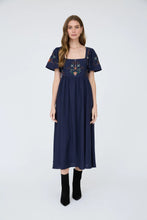 Load image into Gallery viewer, Embroidery Detail Bell Sleeve Midi Dress
