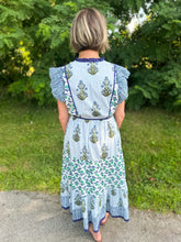Load image into Gallery viewer, White Flutter Sleeve Flower Maxi Dress
