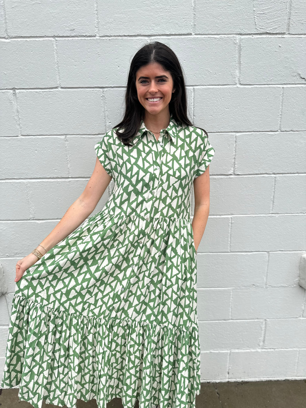 Amelia Print Tiered Button Down Maxi Dress