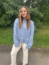 Load image into Gallery viewer, Blue &amp; Cream Contrast Detail Drop Shoulder Sweater

