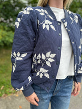 Load image into Gallery viewer, Navy Leaf Embroidered Quilted Jacket
