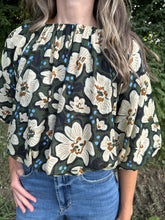 Load image into Gallery viewer, Olive Floral Cinched Waist Top
