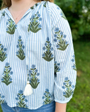 Load image into Gallery viewer, Blue Striped Flower Print Top
