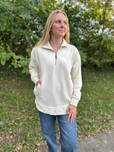 Load image into Gallery viewer, Melange Sojourn Quarter Zip Rounded Bottom Fleece

