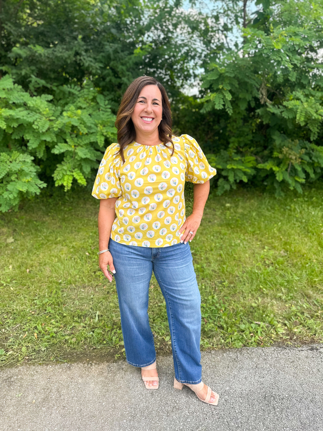 Yellow Floral Print Blouse Top