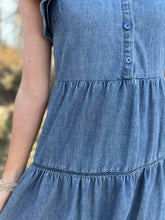Load image into Gallery viewer, Denim Button Down Ruffle Sleeves Midi Dress
