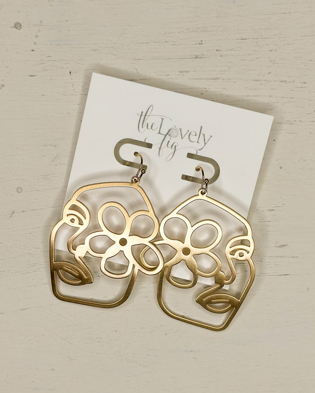 Gold Flower Face Dangle Earrings