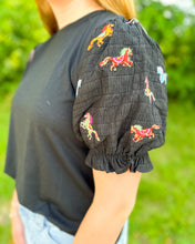 Load image into Gallery viewer, Go Baby Go Horse Embroidered Puff Sleeve Top
