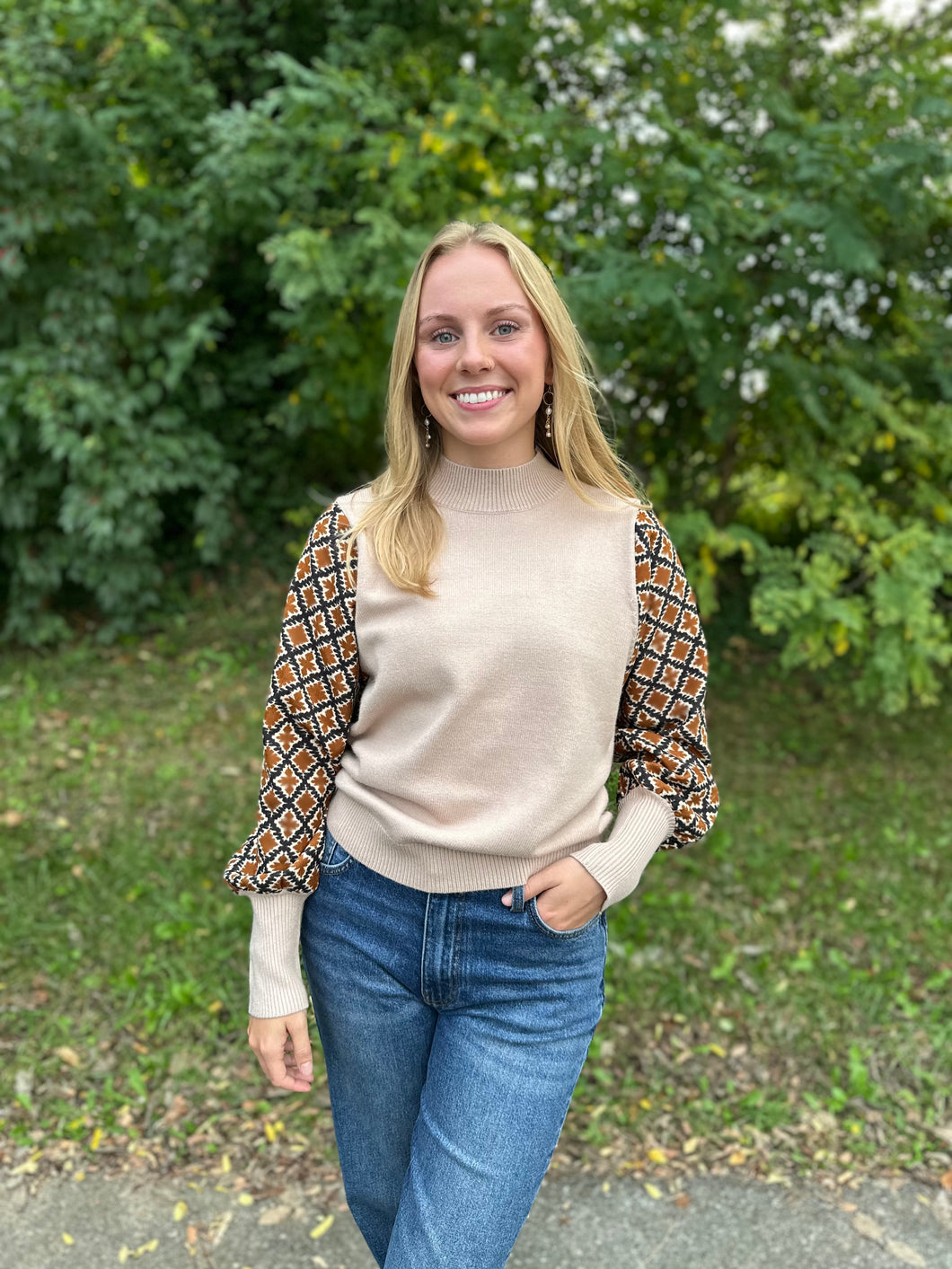 Camel Mixed Media Knit Top