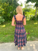 Load image into Gallery viewer, Plaid Smocked Tiered Midi Dress
