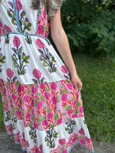 Load image into Gallery viewer, White Flutter Sleeve Flower Maxi Dress
